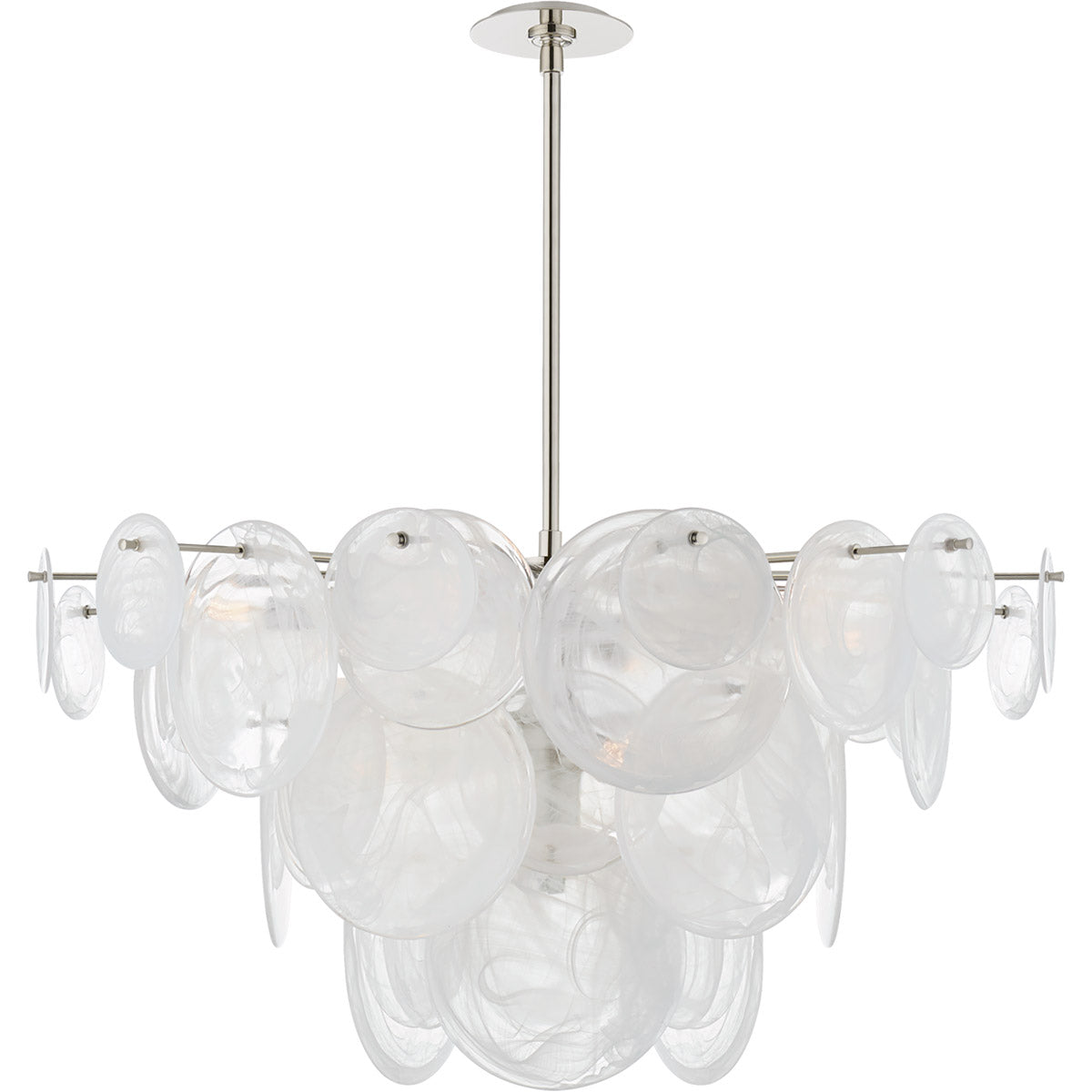 Loire Large Chandelier in Polished Nickel with White Strie Glass - Blu Home