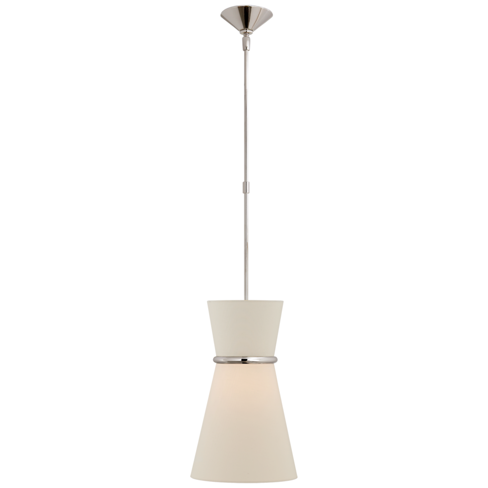 Clarkson Small Single Pendant in Polished Nickel with Linen Shade - Blu Home